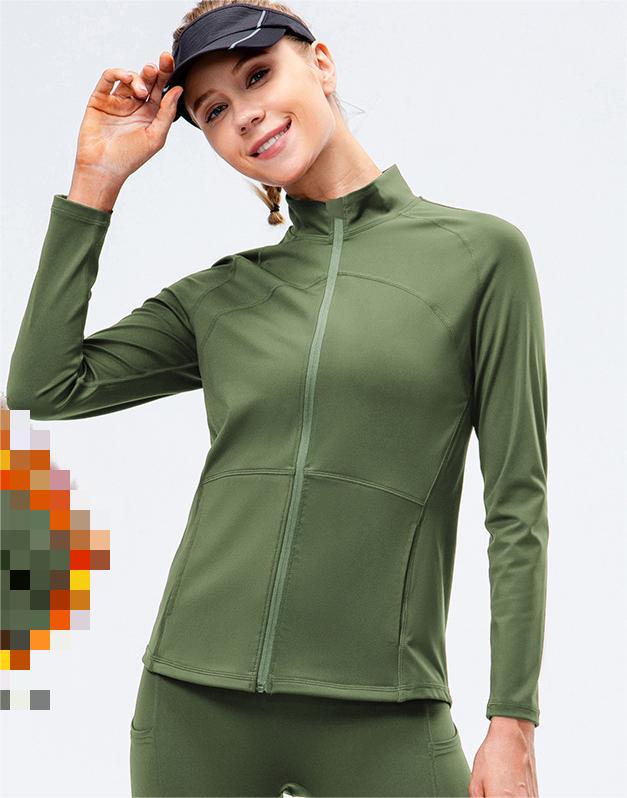 Autumn Winter Fleece-Lined Nylon Yoga Clothes Fitness Jacket Women Zipper Stretch Fitness Running Sport Long Sleeve