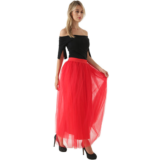 Women  4 Layers 100 Mesh Half-Length Long Skirt Tulle Skirt Gauze Skirt