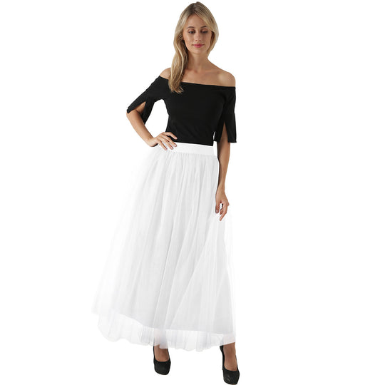 Women  4 Layers 100 Mesh Half-Length Long Skirt Tulle Skirt Gauze Skirt
