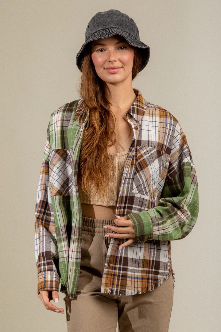 Autumn Winter Women Clothing Plaid Long Sleeve Color Matching Coat Thin Outerwear