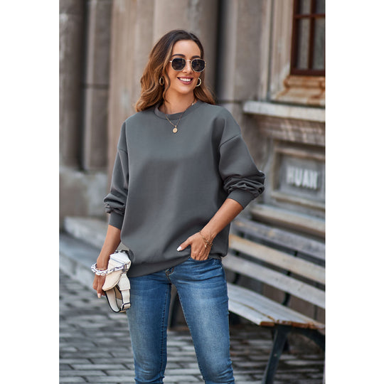 Autumn Winter Sweatshirt Round Neck Drop Shoulder Loose Pullover