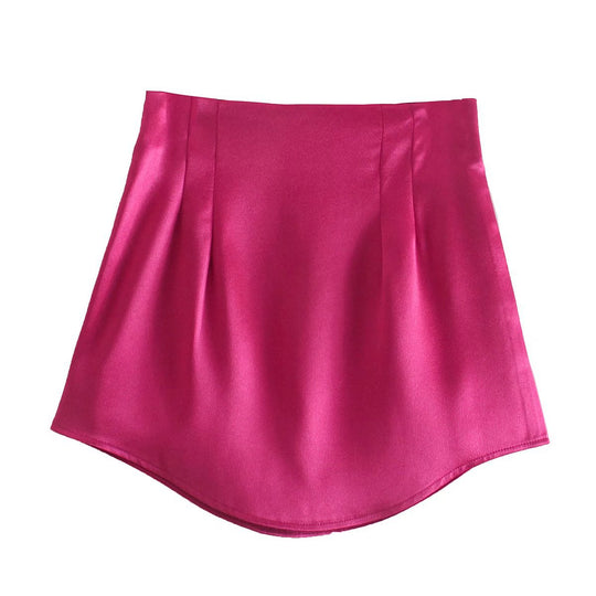 Fall Street All Match Silk Satin Texture Mini Skirt