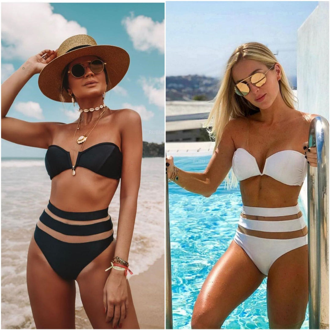 4Split Swimsuit V-neck Mesh Stitching Sexy High Waist Bikini Bikini