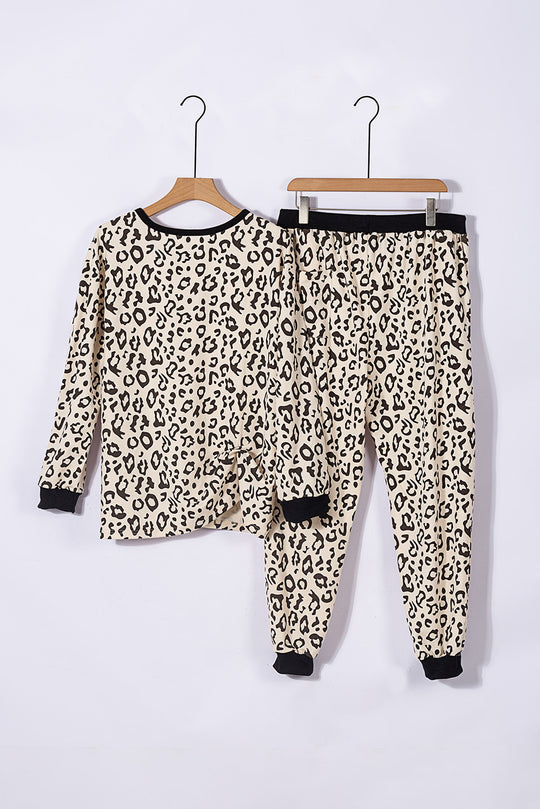 Plus Size Homewear Suit Spring Autumn Leopard Print Long Sleeve round Neck Pullover Loose Pajamas Women