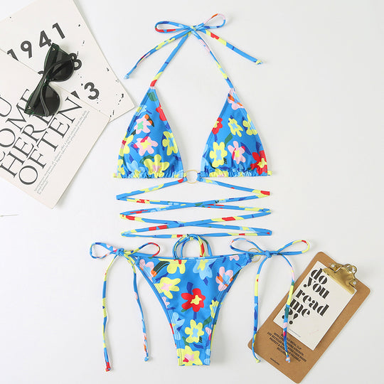 Triangle Split Lady Sexy Banded Bikini Digital Printing Multicolor Swimsuit With Shoulder Straps Swimsuit