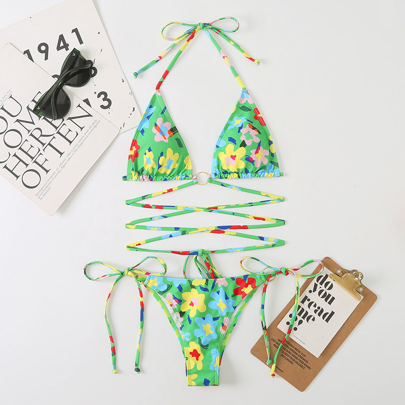 Triangle Split Lady Sexy Banded Bikini Digital Printing Multicolor Swimsuit With Shoulder Straps Swimsuit