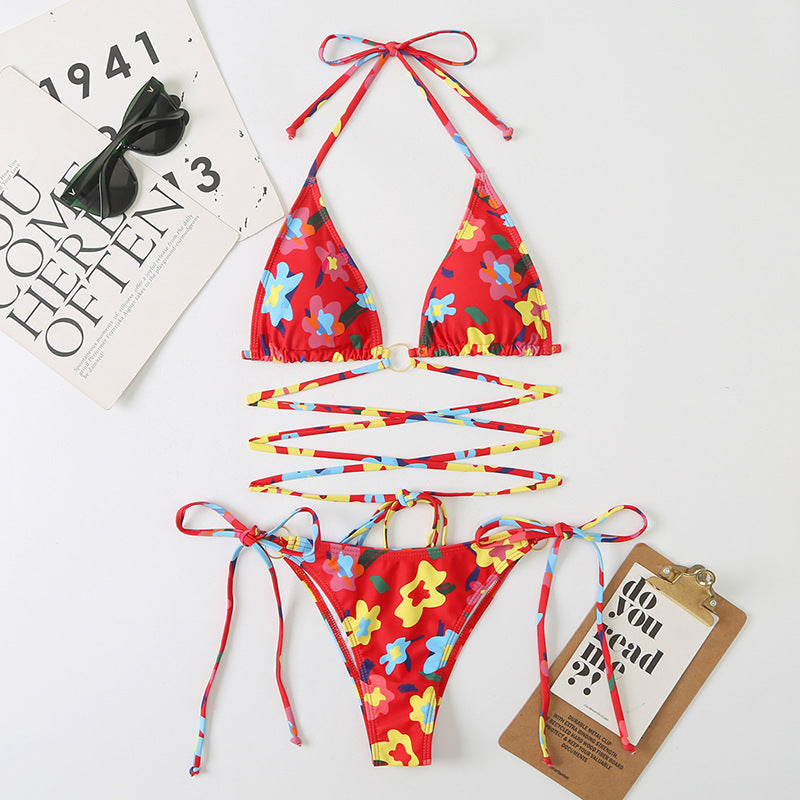 Triangle Split Lady Sexy Banded Bikini Digital Printing Multicolor Swimsuit With Shoulder Straps Swimsuit