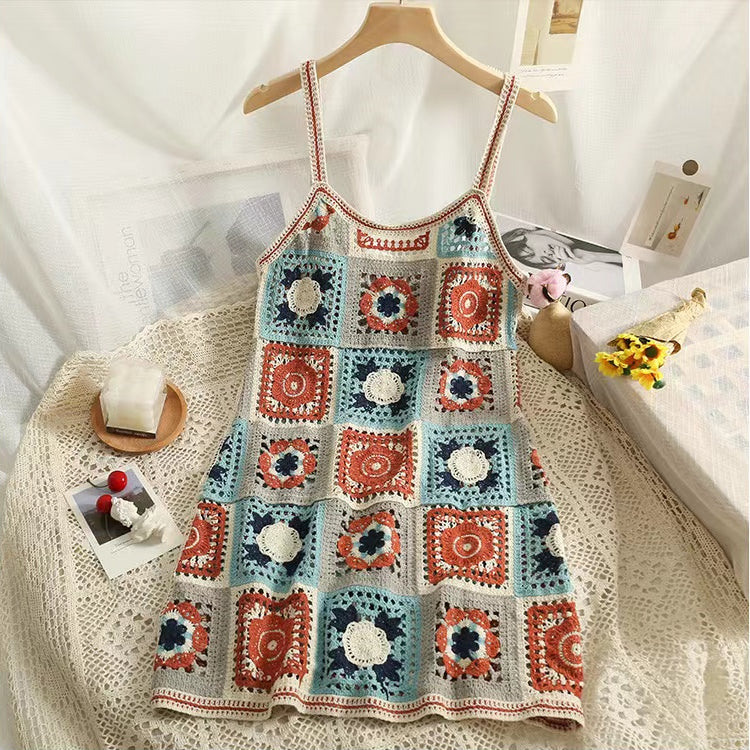 Summer Women Bohemian Vintage Crochet Strap Dress