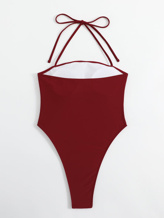 Solid Color One Piece Swimsuit Foreign Single Women Swimsuit Solid Color Tube Top Criss Cross One Piece Bikini