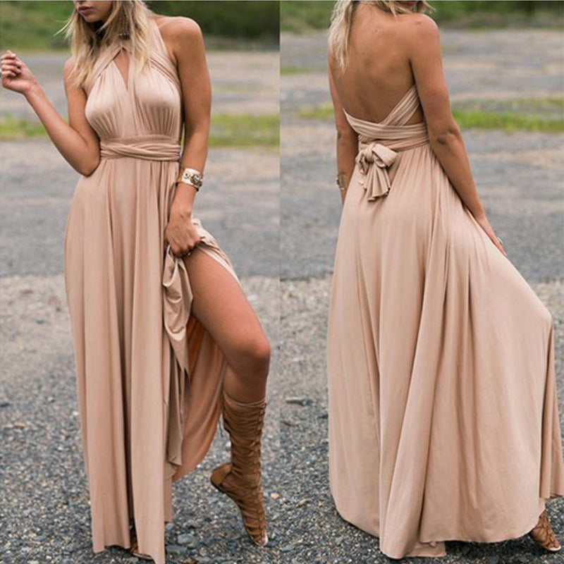 Wear Multi-rope Criss Cross Backless Sexy Bandage One-piece Dress Maxi Dress