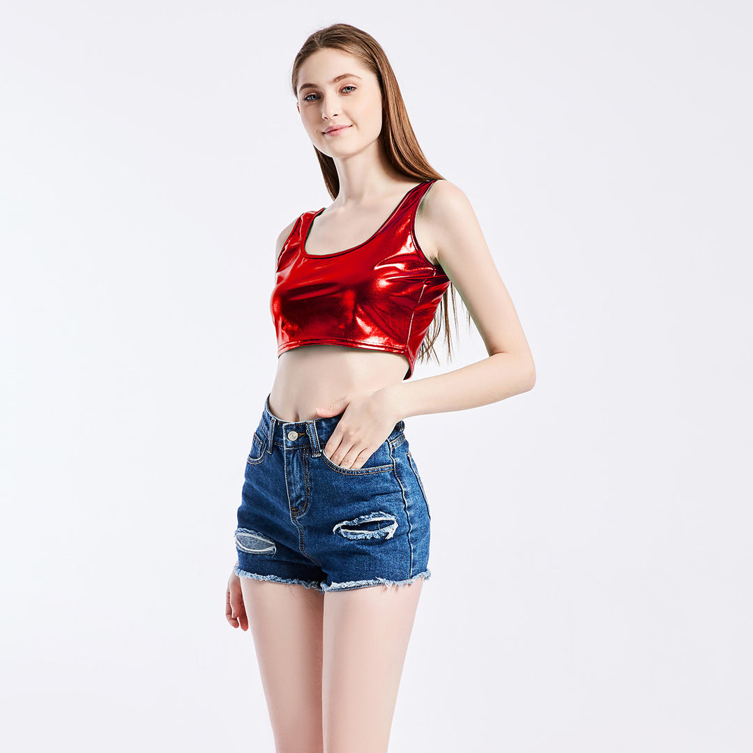 Summer Sexy Slim Sports I-Shaped Vest Bright Leather Performance Wear Stage Women Clothing