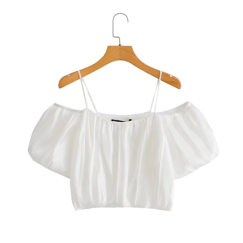 Summer Women  Pleated Refined Stylish Solid Color off the Shoulder Camisole Top