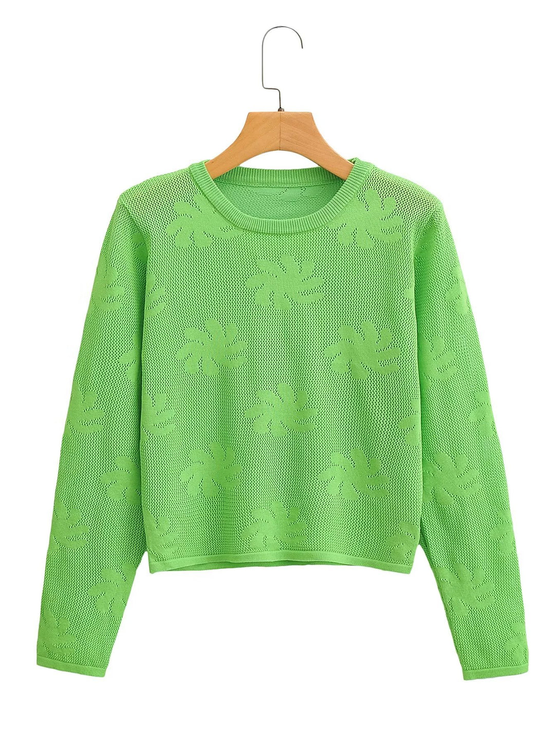Fall Casual round Neck Pullover Long Sleeve Translucent Floral Print Knitwear
