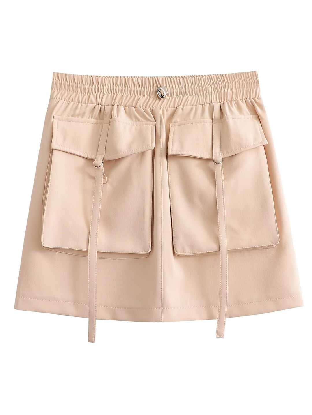 Autumn Elastic Waist Drawstring Double Pocket Tooling Mini Skirt