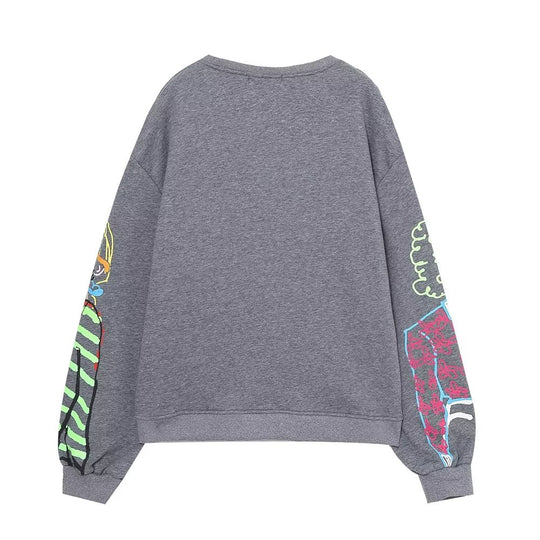 Autumn Round Neck Loose Cotton Bottoming Top Vintage Printed Sweatshirt