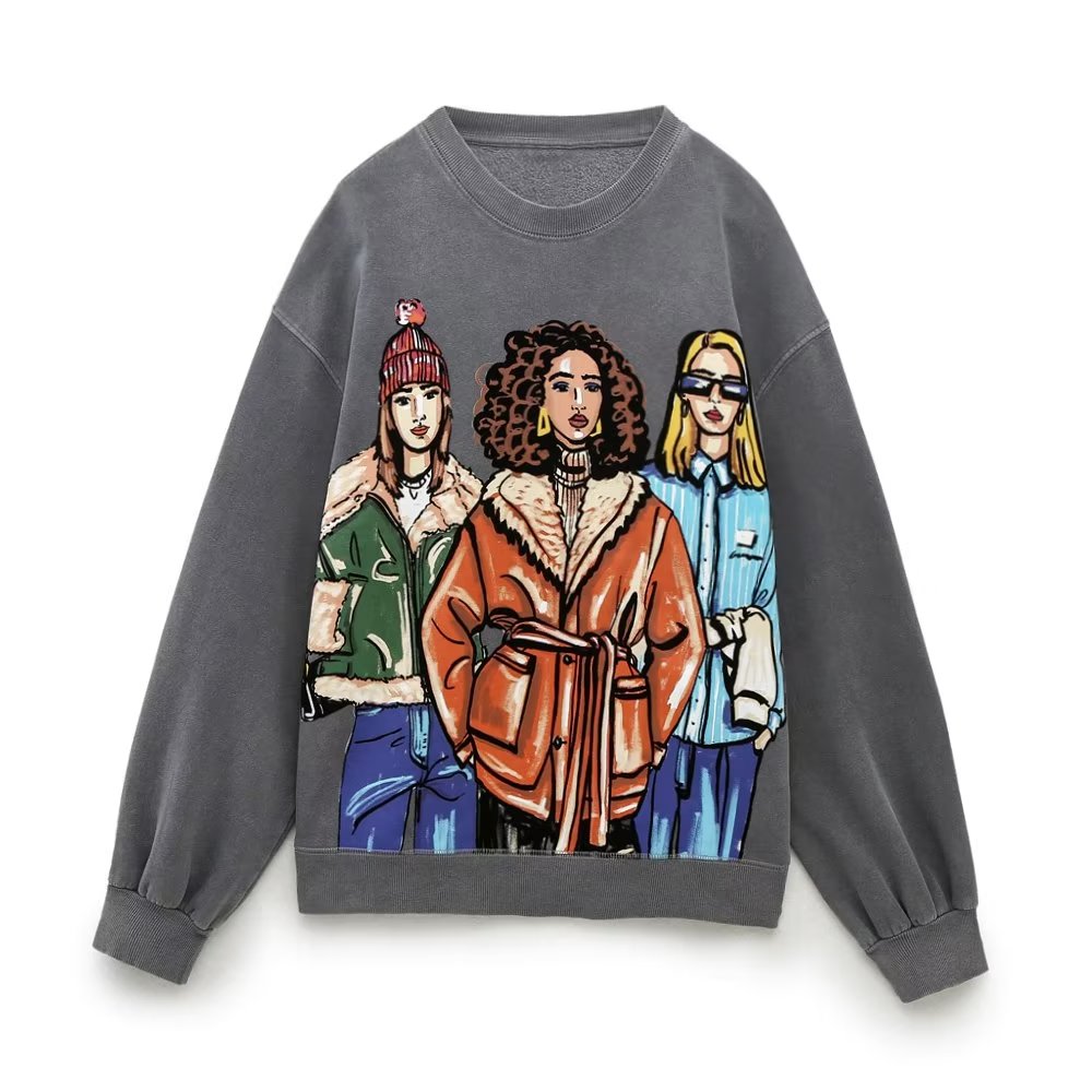 Women Clothing Girl Print Sweater Long Sleeve Top