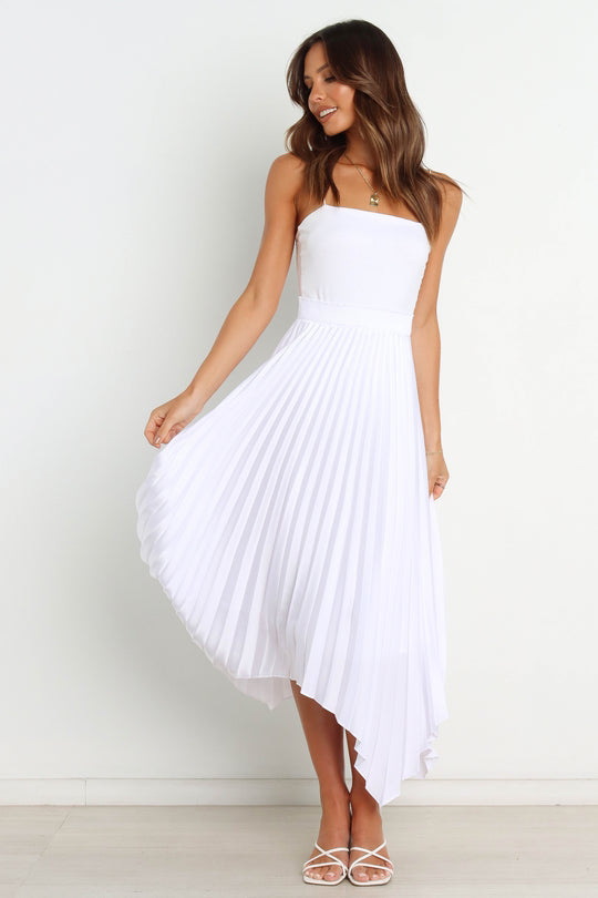 Solid Color Sun Pleated Elastic High Waist Casual All Matching Women Clothing Dress