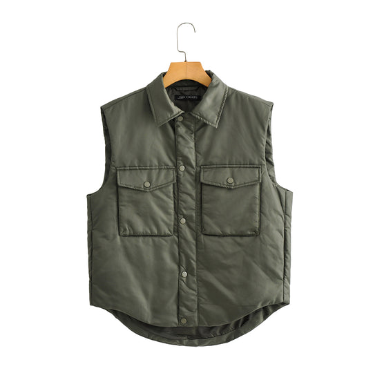 Spring Summer Cotton Padded Jacket Work Vest Army Green Vest Cardigan