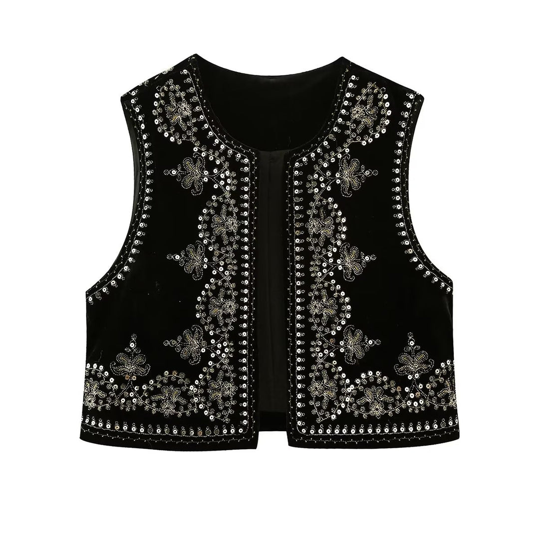 Women  Clothing Retro Casual Embroidered Velvet Vest