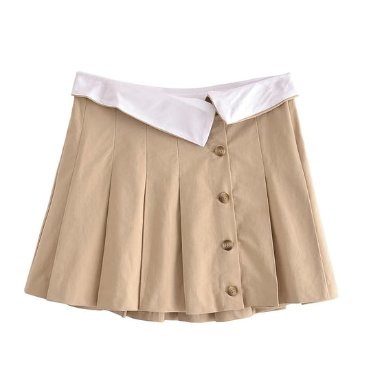 Spring Women Clothing Color Contrast Patchwork Windbreaker Fabric Mini Skirt