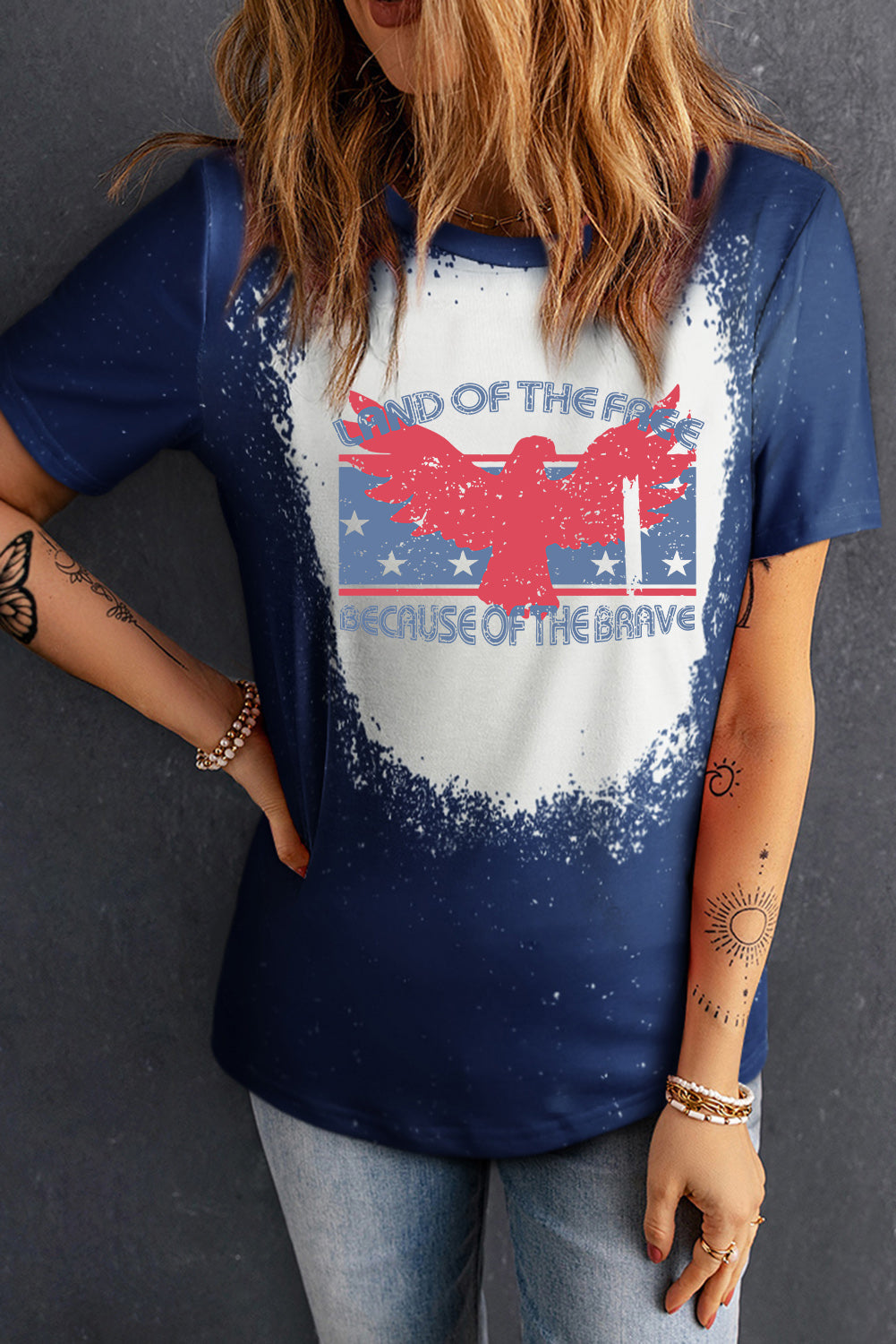 Blue American Flag Eagle Graphic Print Short Sleeve T Shirt