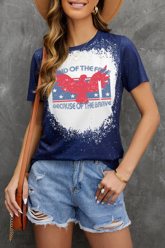 Blue American Flag Eagle Graphic Print Short Sleeve T Shirt