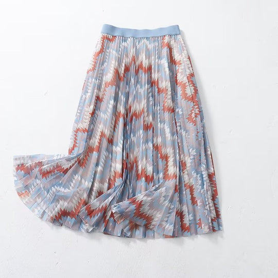 Colorful Skirt Women Clothing Spring Summer Holiday Printed Pleated Skirt
