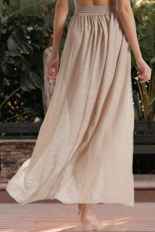 Khaki Sheer Maxi Beach Cover up Split