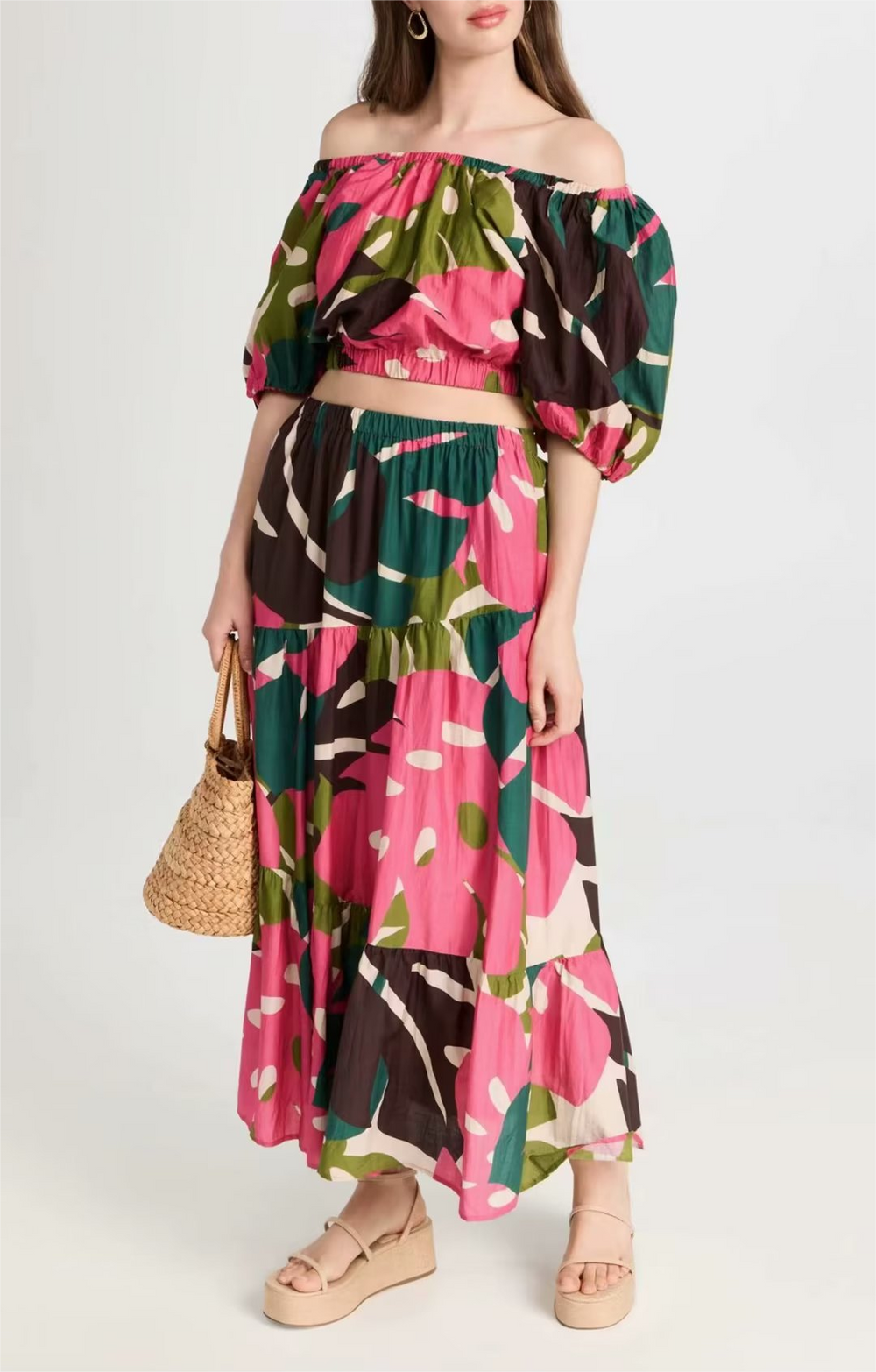 Spring Summer Women Printed Maxi Skirt Sets