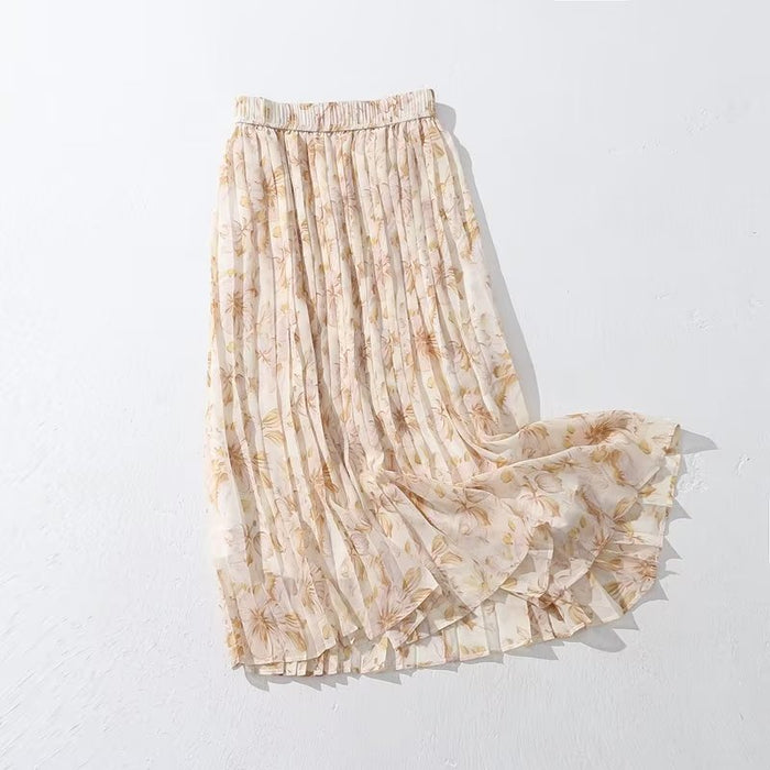Spring Summer Print Soft Silk Organza   A line Dress Elegant Graceful Floral Skirt