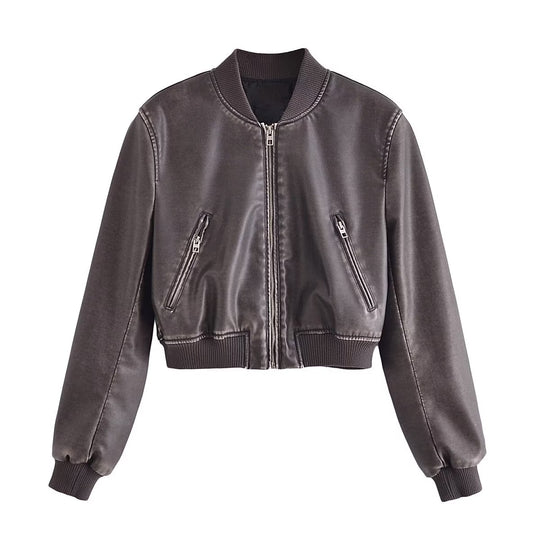 Spring Women Urban Casual Faux Leather Bomber Jacket