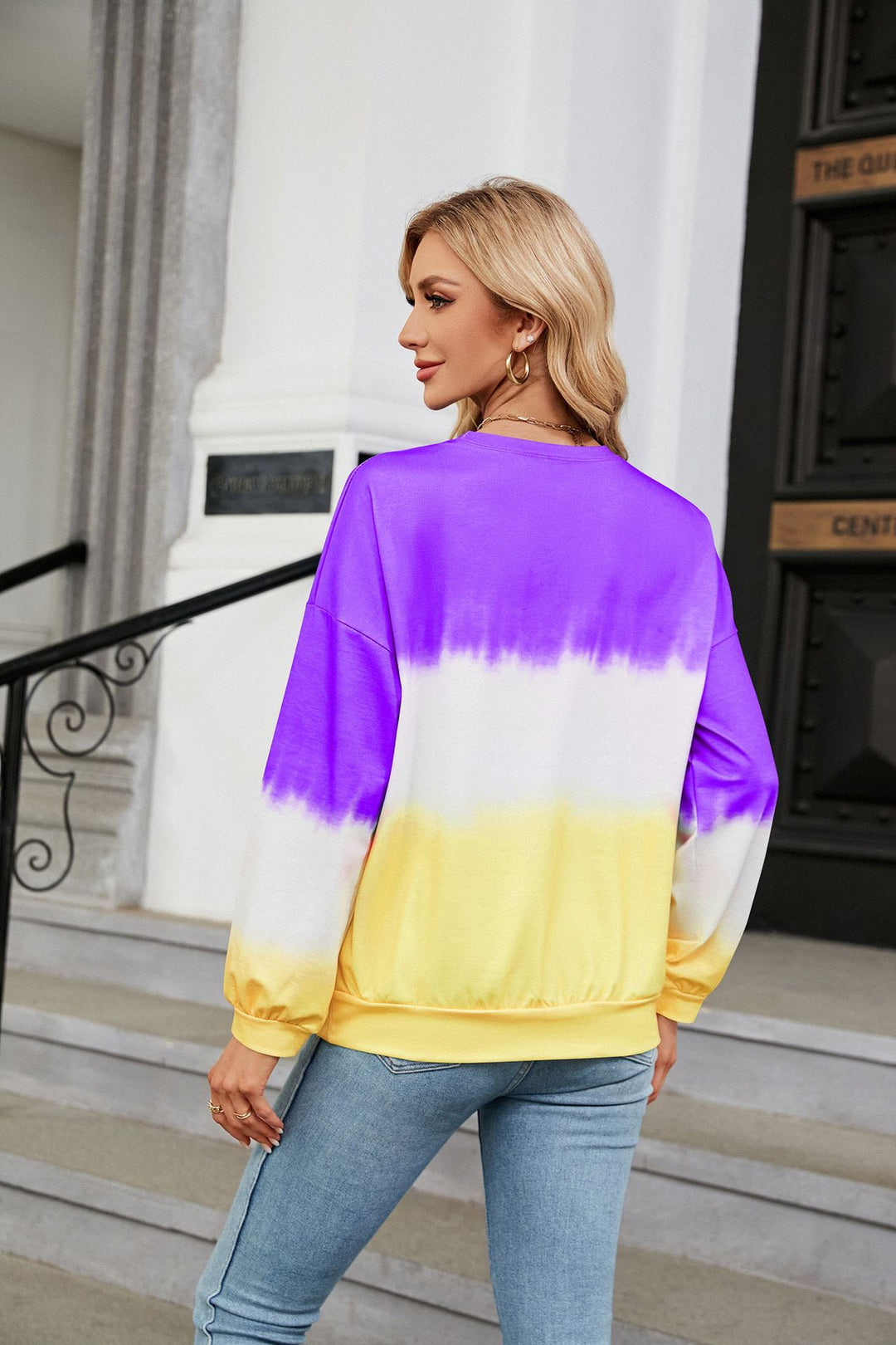 Autumn Winter Tie-Dye Contrast Color round Neck Long Sleeve Loose Sweatshirt