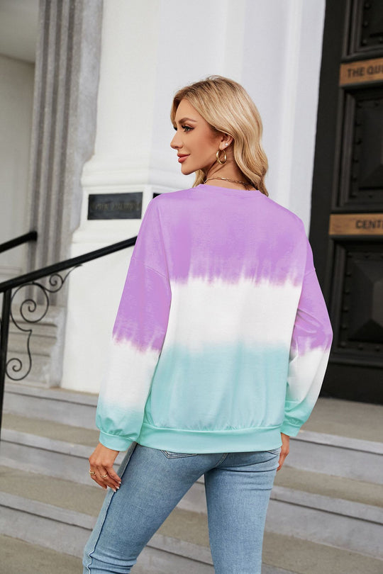 Autumn Winter Tie-Dye Contrast Color round Neck Long Sleeve Loose Sweatshirt