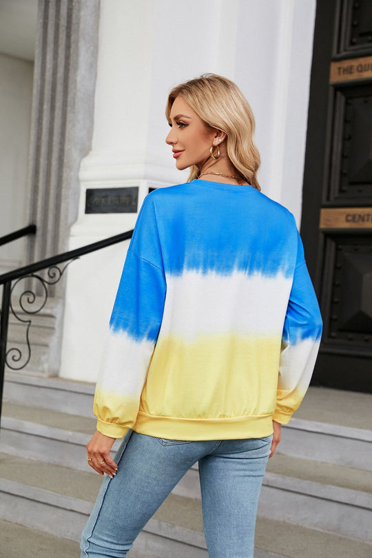 Autumn Winter Tie-Dye Contrast Color round Neck Long Sleeve Loose Sweatshirt