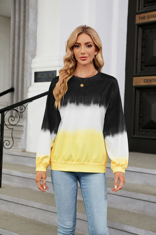 Autumn Winter Tie-Dye Contrast Color round Neck Long Sleeve Loose Sweatshirt