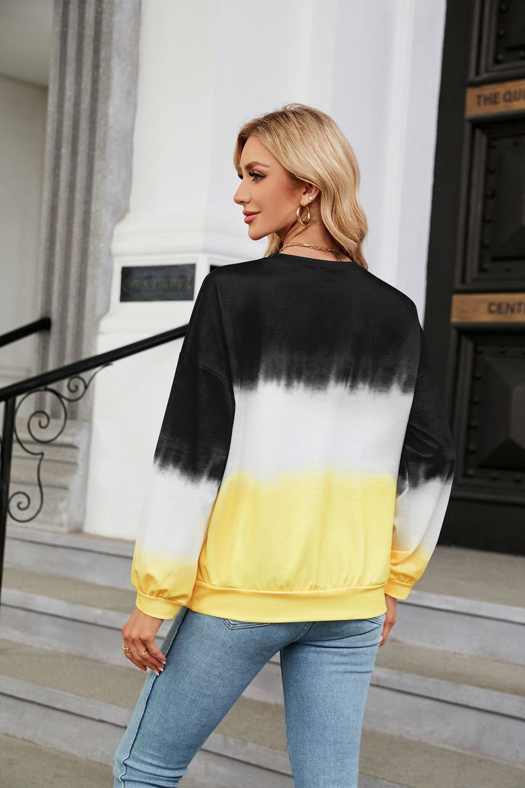 Autumn Winter Tie-Dye Contrast Color round Neck Long Sleeve Loose Sweatshirt