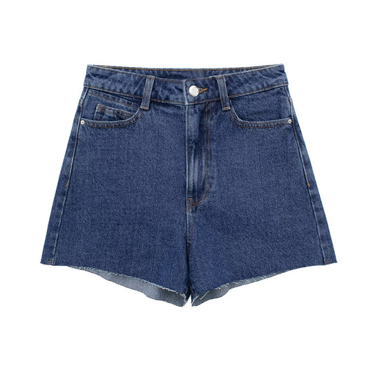 Retro High Waist Denim Shorts Niche Sexy Sexy Outer Wear Stretch Slim Fit All-Match Hem Frayed Pants