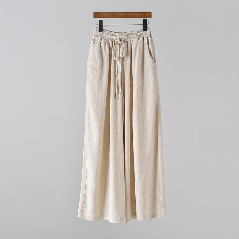 Spring Summer Cotton Linen Women Artistic Stone Washed Women Yoga Pants Linen Casual Wide Leg Pants