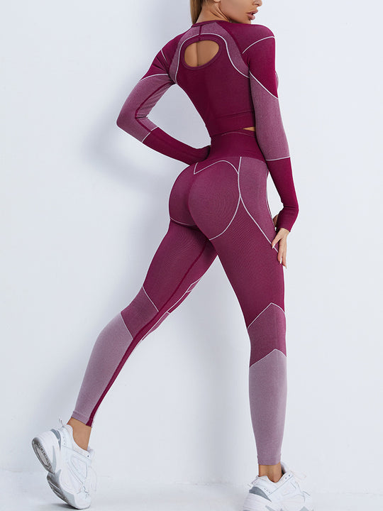 Fitness Suit Cropped Long Sleeve Sports T shirt Peach Hip Raise High Waist Tight Yoga Trousers