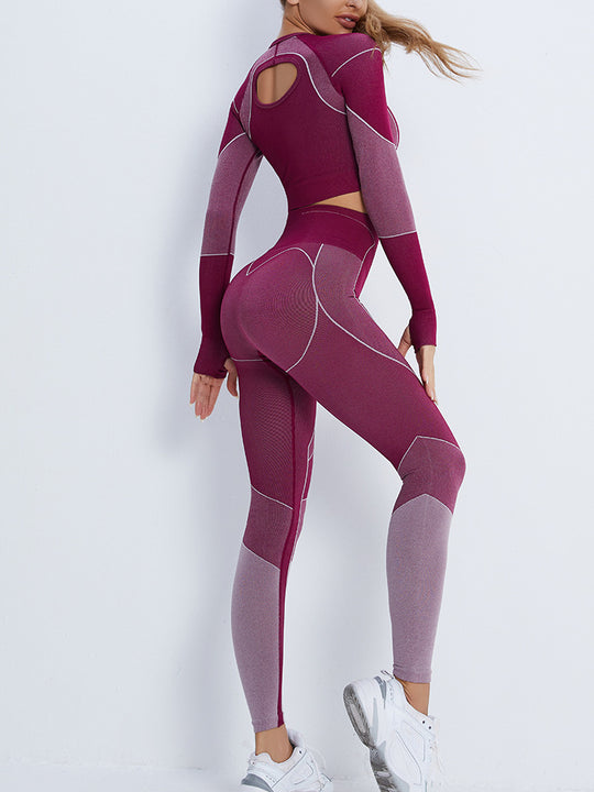 Fitness Suit Cropped Long Sleeve Sports T shirt Peach Hip Raise High Waist Tight Yoga Trousers