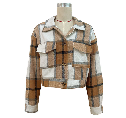 Autumn Winter Women Clothing Plaid Long Sleeve Shacket