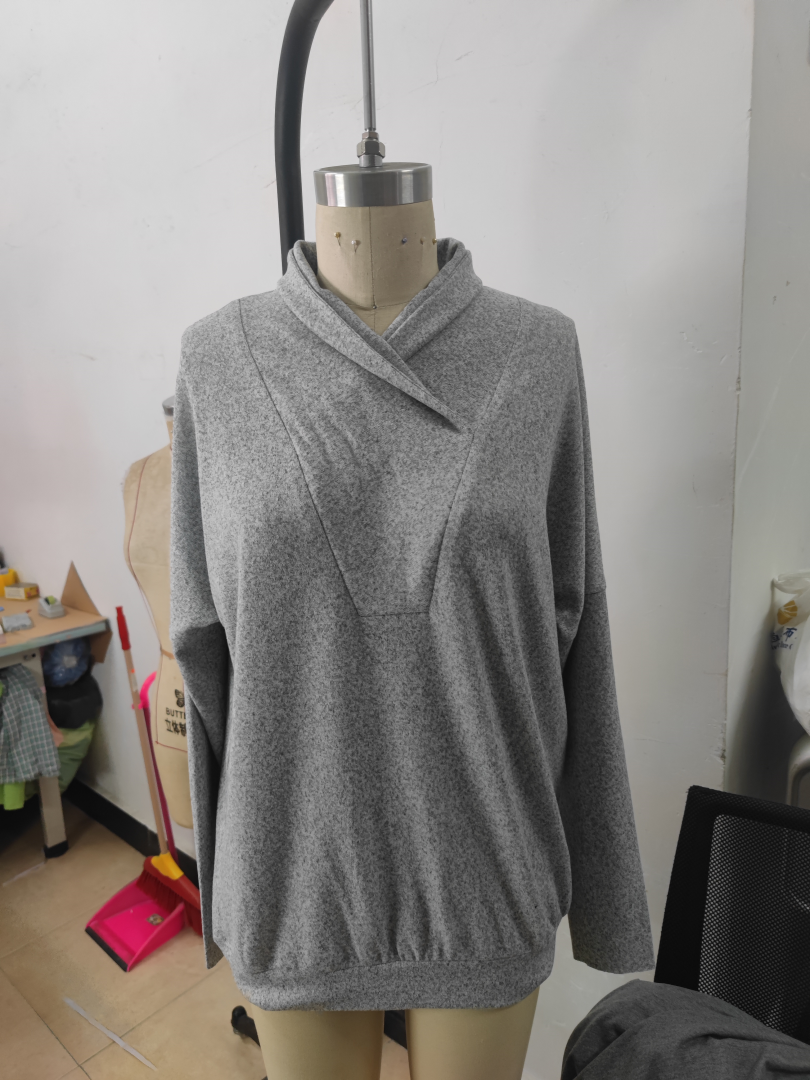 Ladies Autumn Winter Design Pile Collar Loose Velvet Long Sleeve Knitted Top Pullover