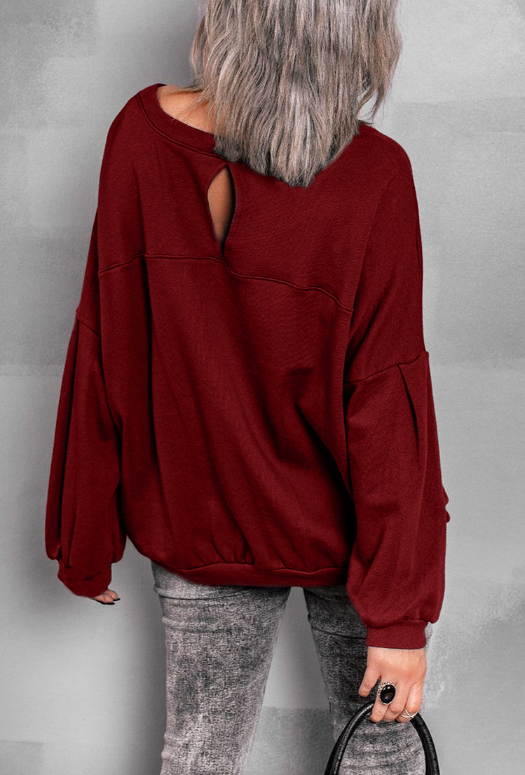 Ladies Autumn Winter Sweater Cotton Basic Loose Raglan Sleeve Double Pocket Pullover