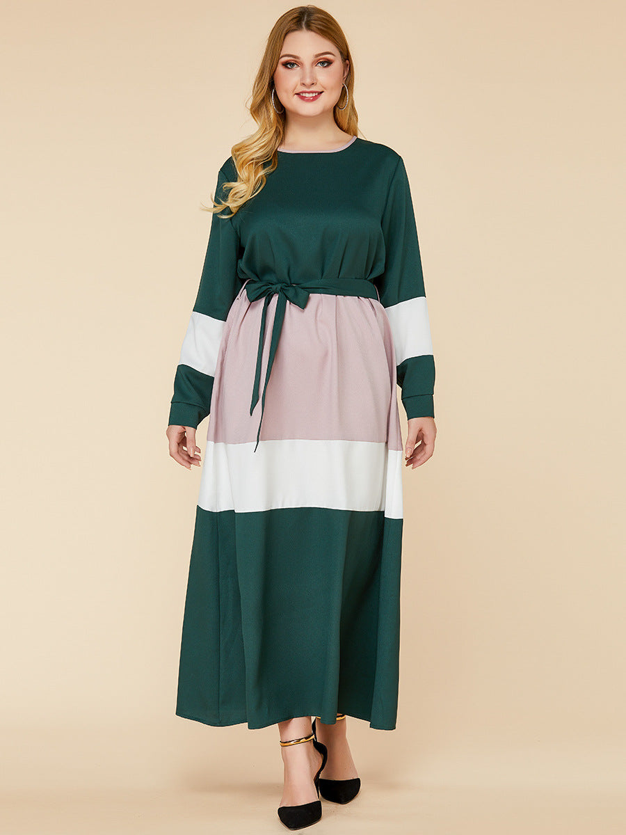 Plus Size Women Clothing Color Matching Dress
