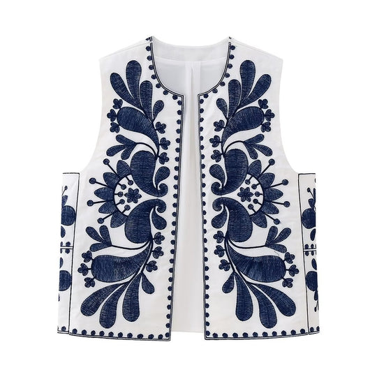 Summer Wind Women Contrast Color Embroidered Vest