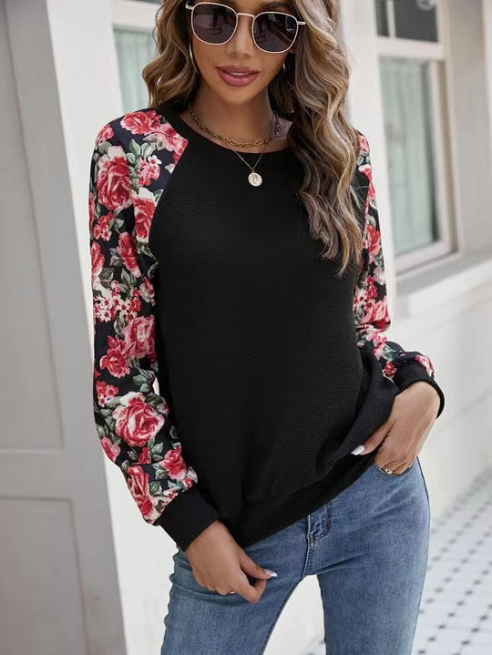 Autumn Printed Patchwork Long Sleeves round Neck Sweater Women Wear