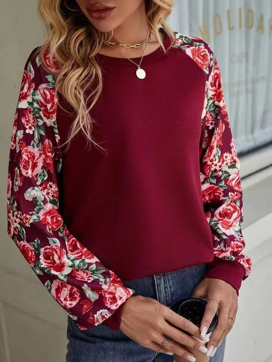 Autumn Printed Patchwork Long Sleeves round Neck Sweater Women Wear