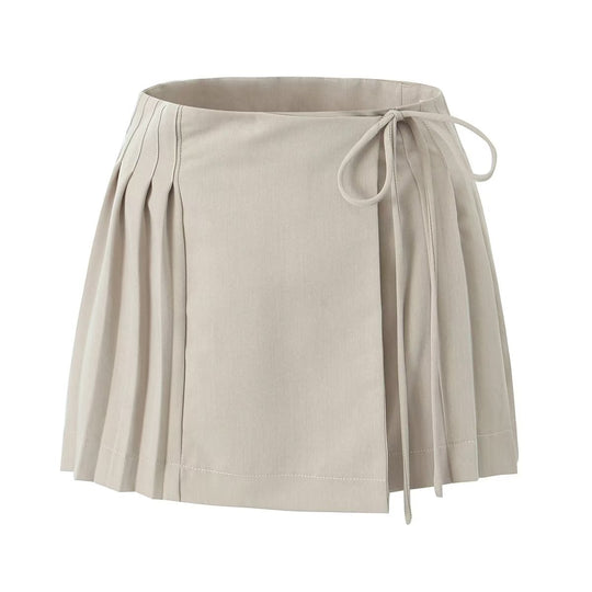 Autumn Solid Color Short Skirt A Line Skirt Side Lace Up Skirt