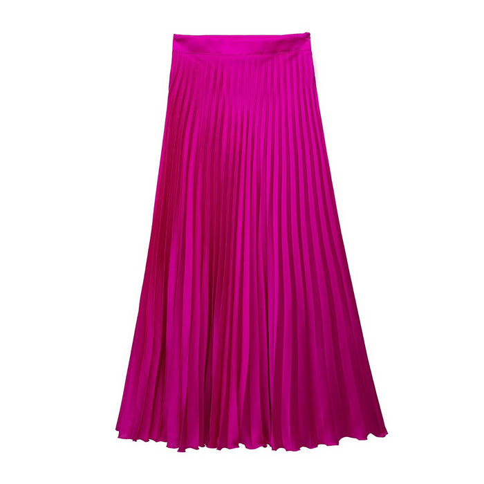 Women Clothing French Silk Satin Texture Pleated Skirt