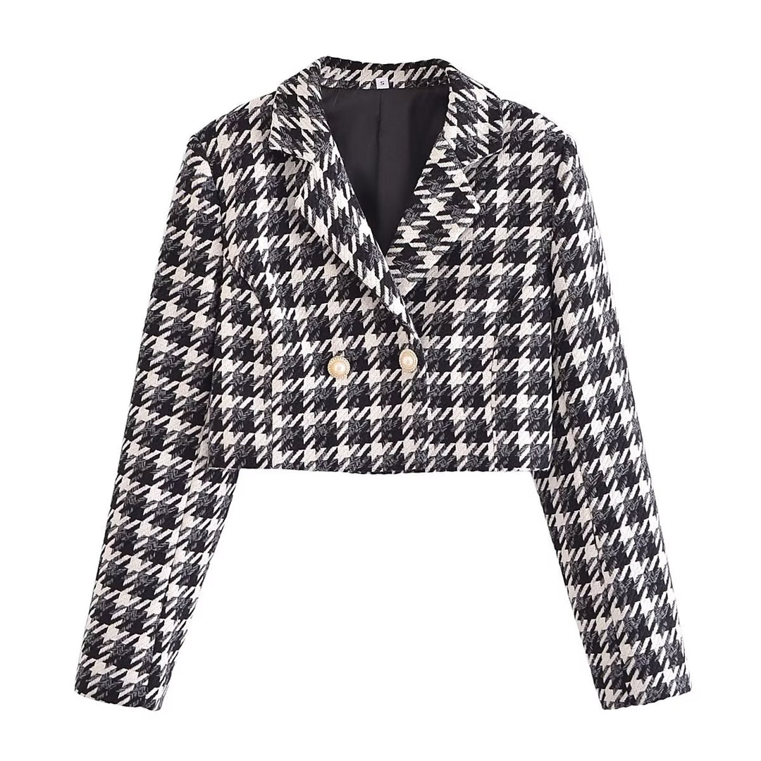 Autumn Classic Plaid Coat Niche Design Contrast Color Top Slim Short Button Cardigan Women